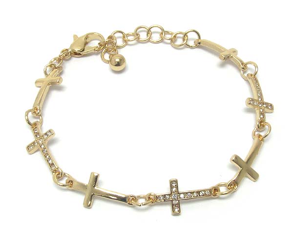 Multi crystal metal cross patern chain stretch bracelet