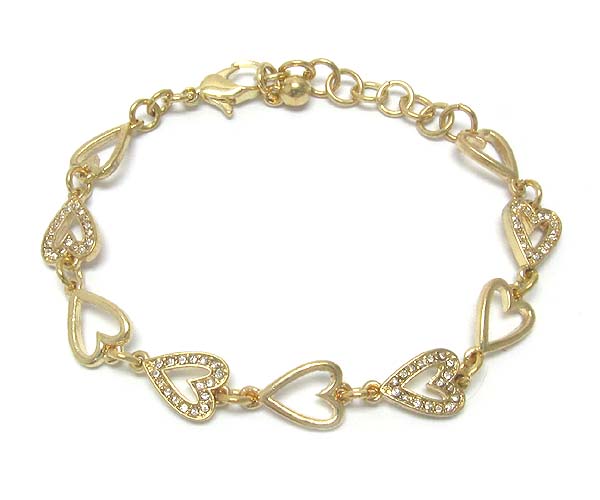 Multi crystal metal heart patern chain stretch bracelet -valentine