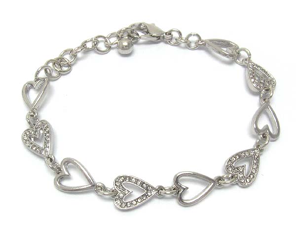 Multi crystal metal heart patern chain stretch bracelet