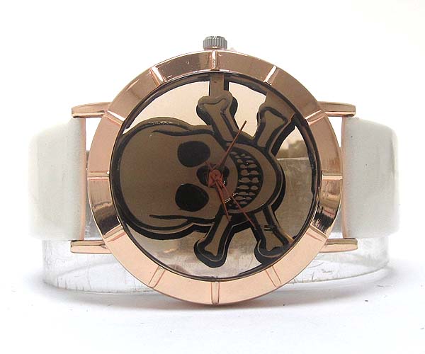 Round frame skull face and front and back glass cover watch