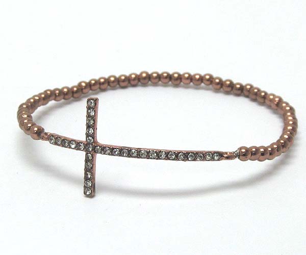 Crystal cross and multi metal ball bead strech bracelet