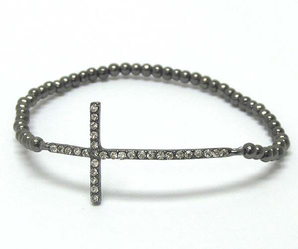 Crystal cross and multi metal ball bead strech bracelet