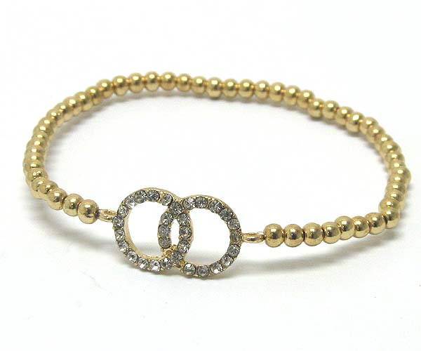 Two round crystal and multi metal ball bead strech bracelet