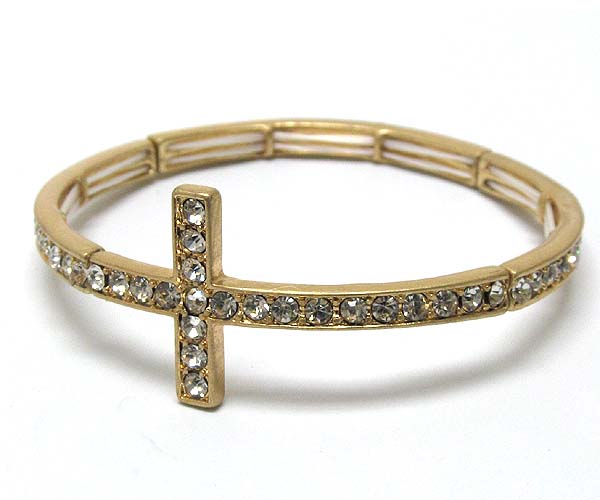 Crystal cross and line crystal metal strech bracelet