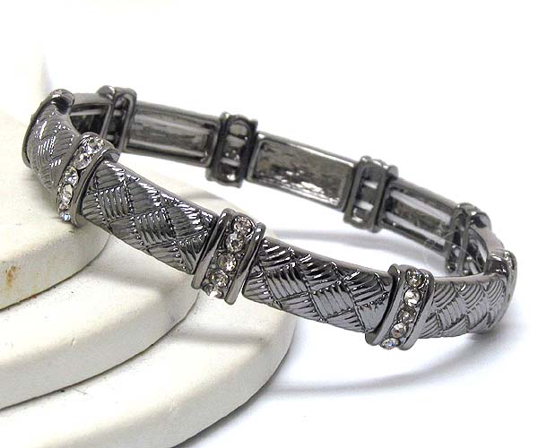 Designer style metal crystal pattern stretch bracelet