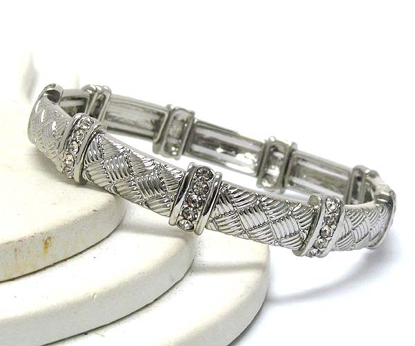 Designer style metal crystal pattern stretch bracelet