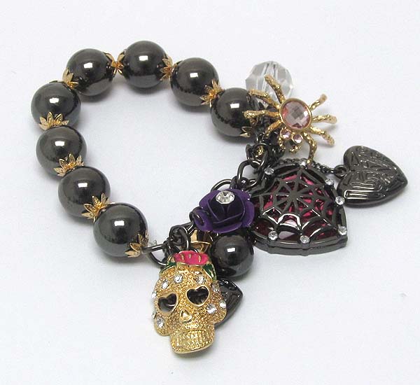 Halloween theme skull and spider with multi balls stretch bracelet