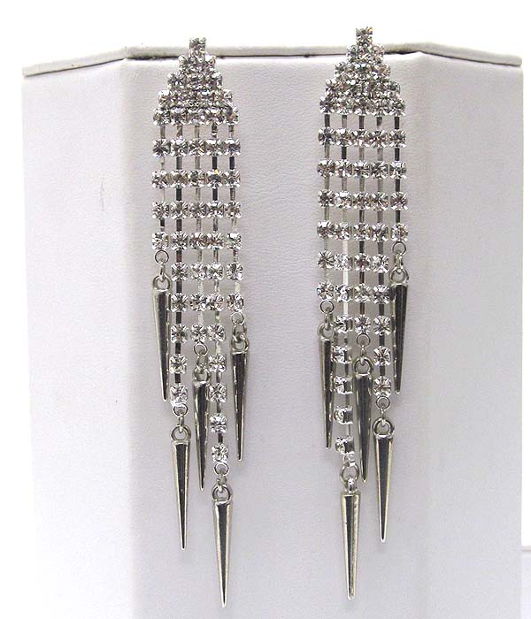 Crystal with spike long drop earring