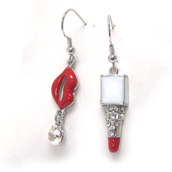 Crystal lip and lipstick drop earring