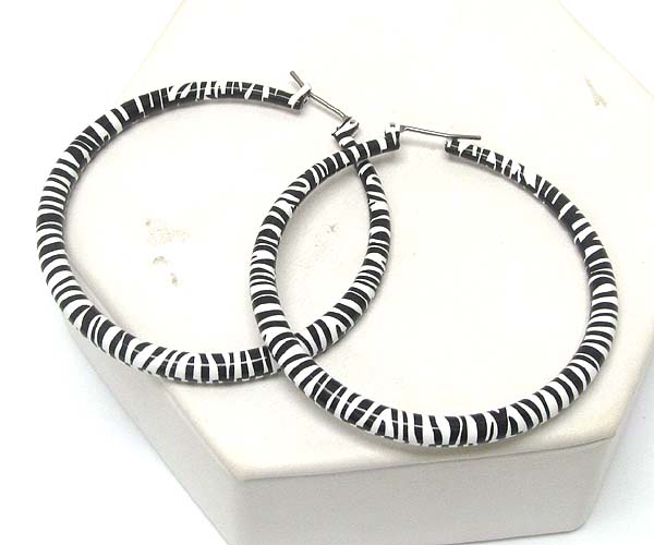 Zebra print metal art hollow hoop earring - hoops