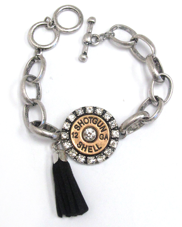 Metal chain bullet and tassel drop toggle bracelet