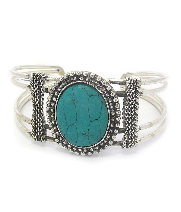 Turquoise and textured brass cuff bracelet