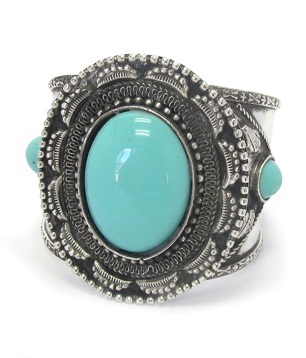 Turquoise and textured brass cuff bracelet