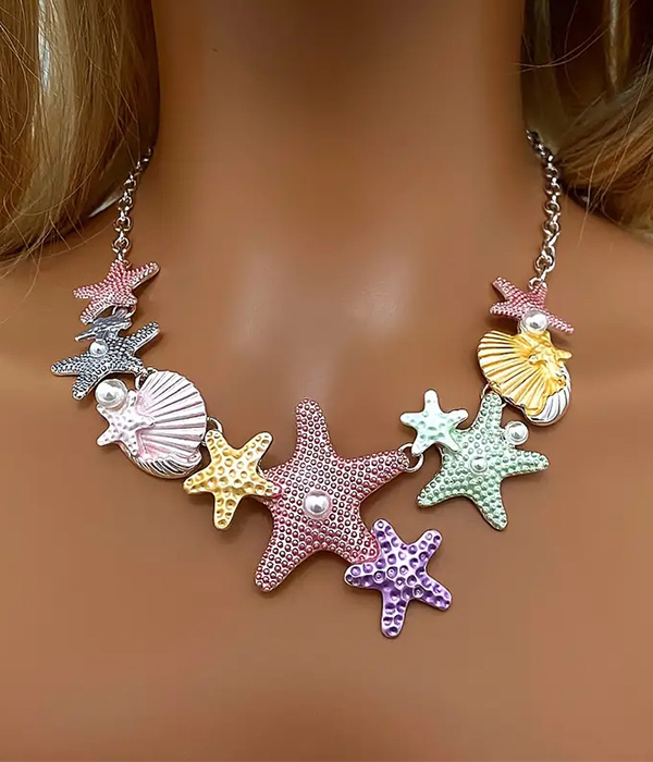 Sealife theme multi starfish link necklace