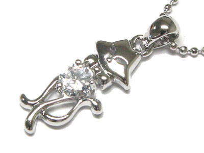 Made in korea whitegold plating crystal cat necklace