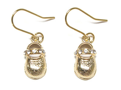 14 k gold plating crystal baby shoe earring