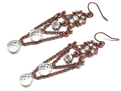 Triple level beads and crystal drop earring