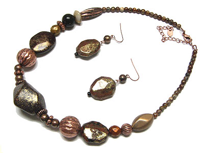 Patina beads necklace and earring set