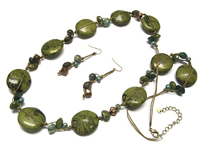 Patina beads necklace and earring set