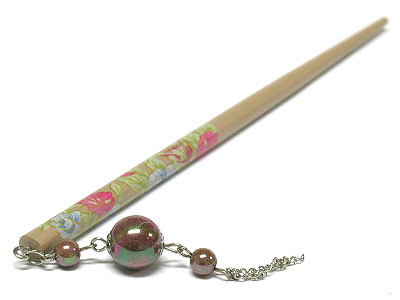 Geisha painted wooden hair stick 