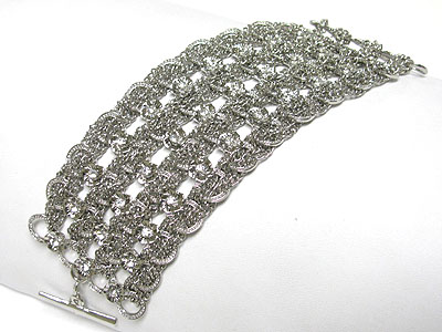 Crystal and braided metal chain link bracelet