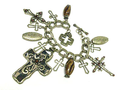 Animal pattern multi cross charm bracelet