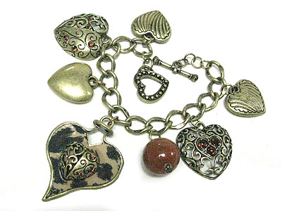 Animal pattern multi heart charm bracelet