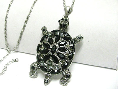 Crystal turtle pendant long chain necklace