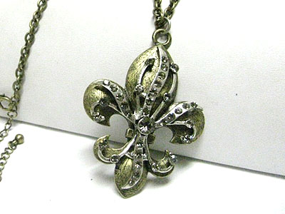 Crystal fleur de lis pendant long chain necklace