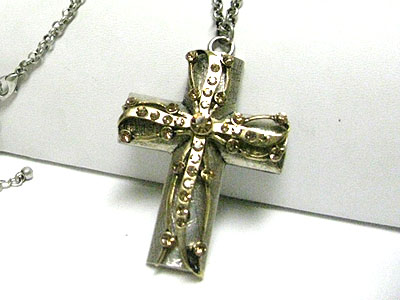 Crystal cross pendant long chain necklace