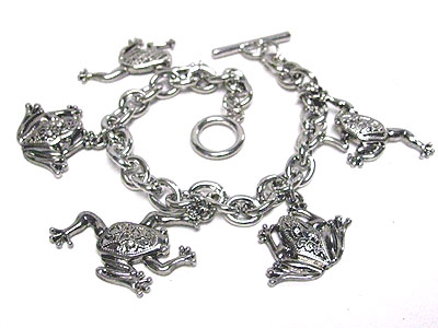 Multi metal frog charm toggle bracelet