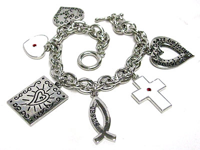 Christianity theme mustard seed and cross charm toggle bracelet