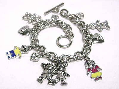 Kids theme boy and girl charm toggle bracelet