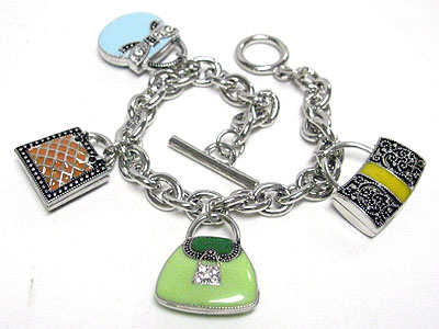 Metal epoxy handbag charm toggle bracelet