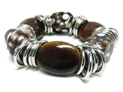 Ceramic stone and multi metal ring stretch bracelet