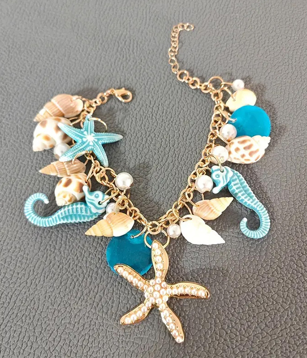 Sealife theme multi charm bracelet