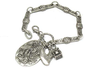 Casting metal oval and charm bracelet 