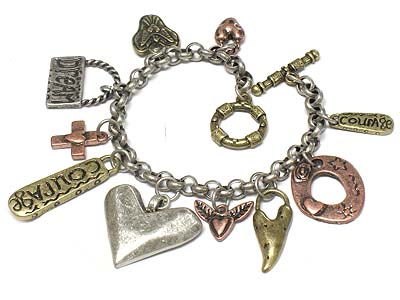 Multi casting metal charms toggle bracelet 