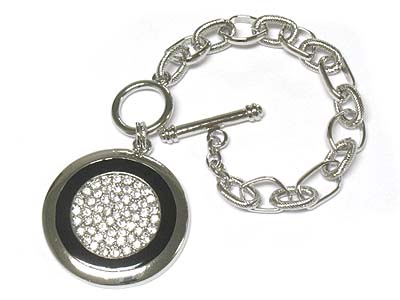 Crystal deco round charm toggle bracelet