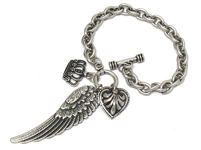 Casting metal wings charms toggle bracelet