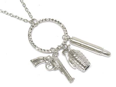 Metal gun and weapon charms necklace 