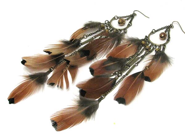 Natural feather cascade drop earring