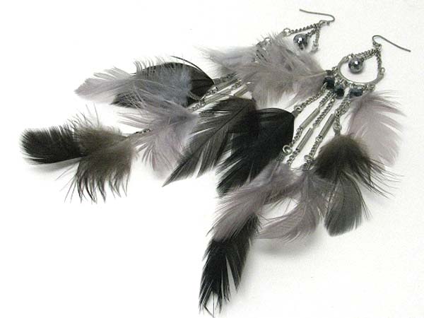 Natural feather cascade drop earring