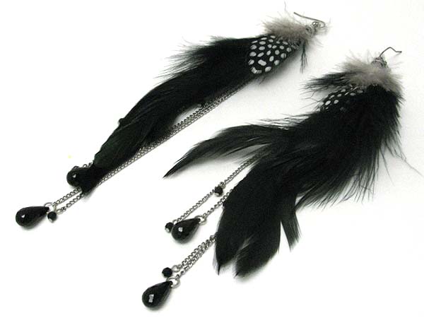 Natural feather and beads drop earring