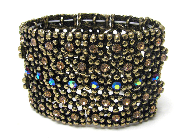 Multi crystal center flower link stretch bracelet