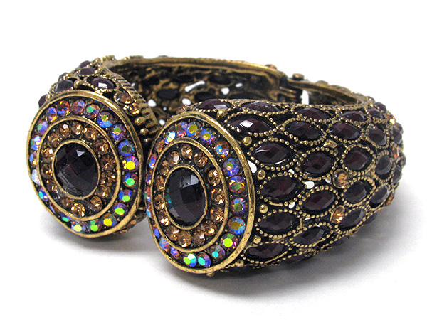 Multi crystal deco designer style large bangle bracelet