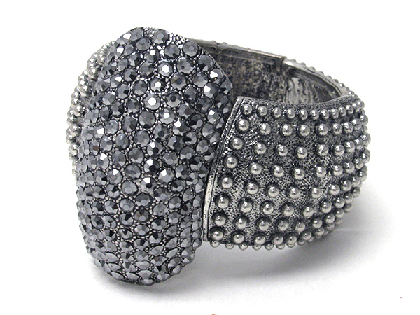 Crystal stud chunky oval dome metal bangle bracelet