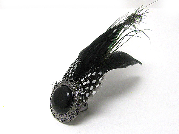 Natural feather and stone deco stretch ring