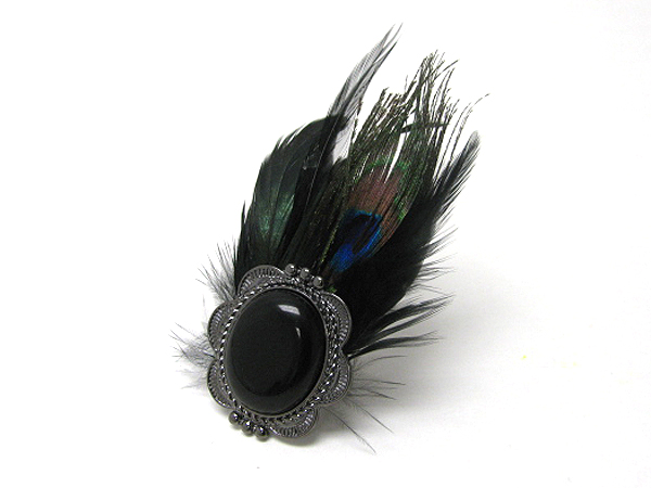 Natural feather and stone deco stretch ring