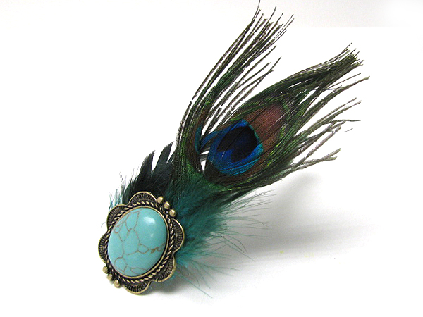 Natural feather and stone deco stretch ring